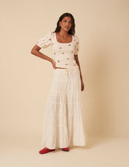 Cream Floral Pointelle Top