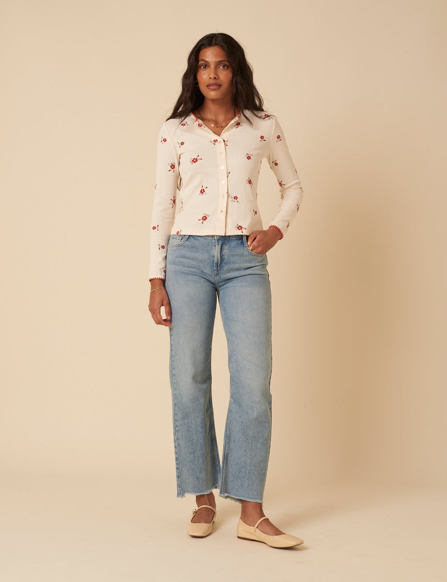 White Floral Pointelle Cardigan