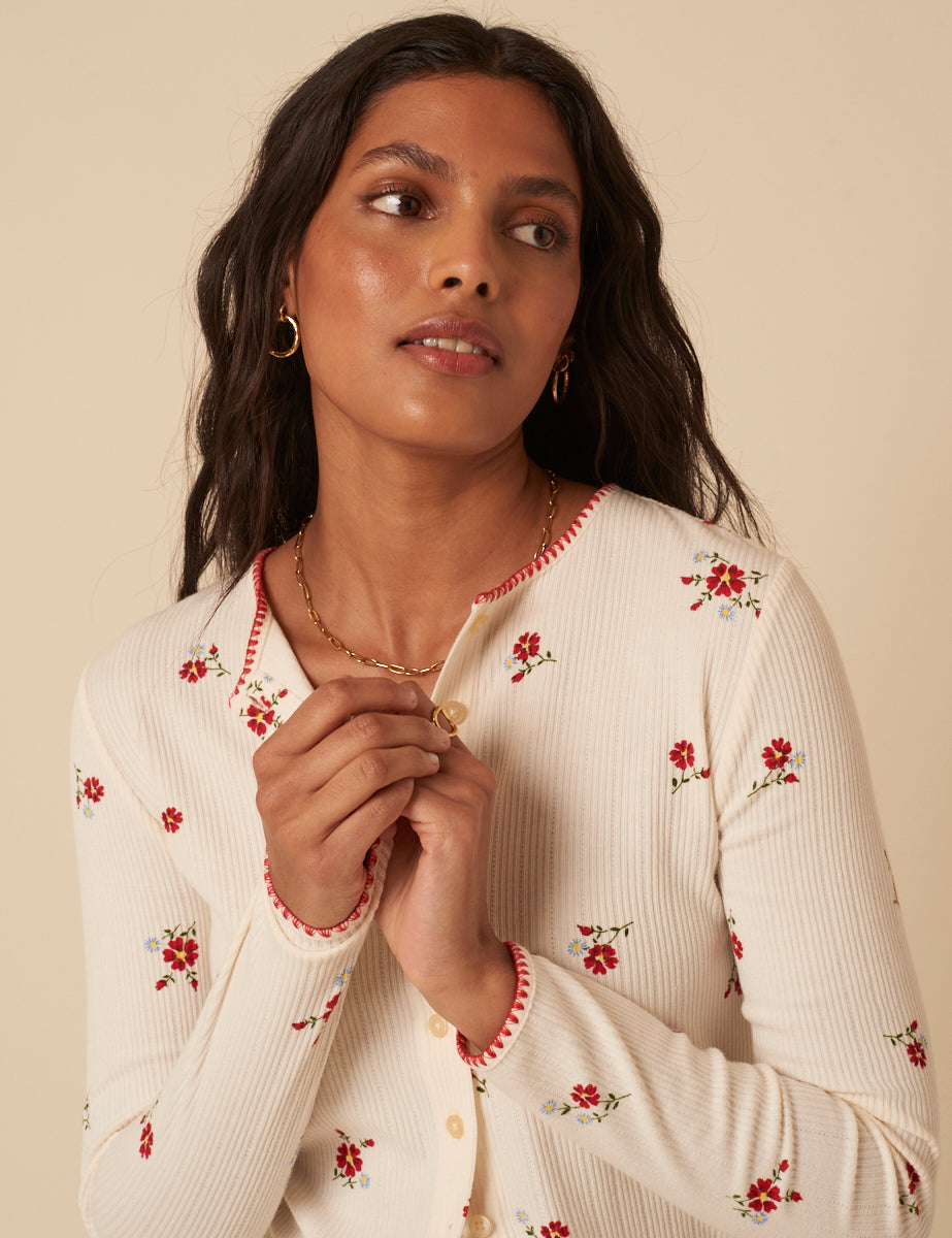 White Floral Pointelle Cardigan
