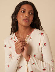White Floral Pointelle Cardigan