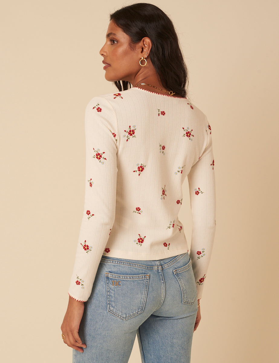 White Floral Pointelle Cardigan