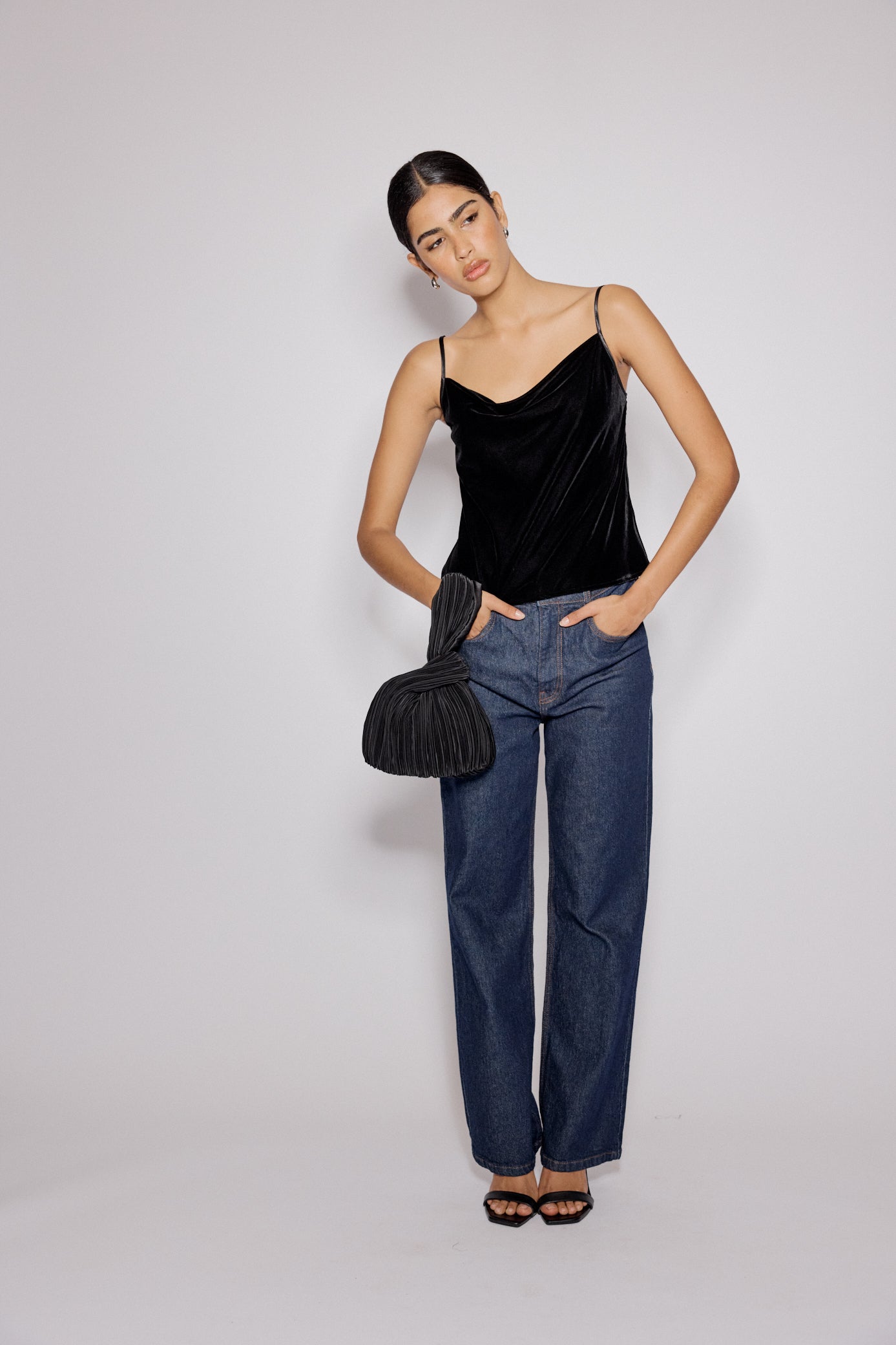 Black Velvet Cowl Neck Cami Top