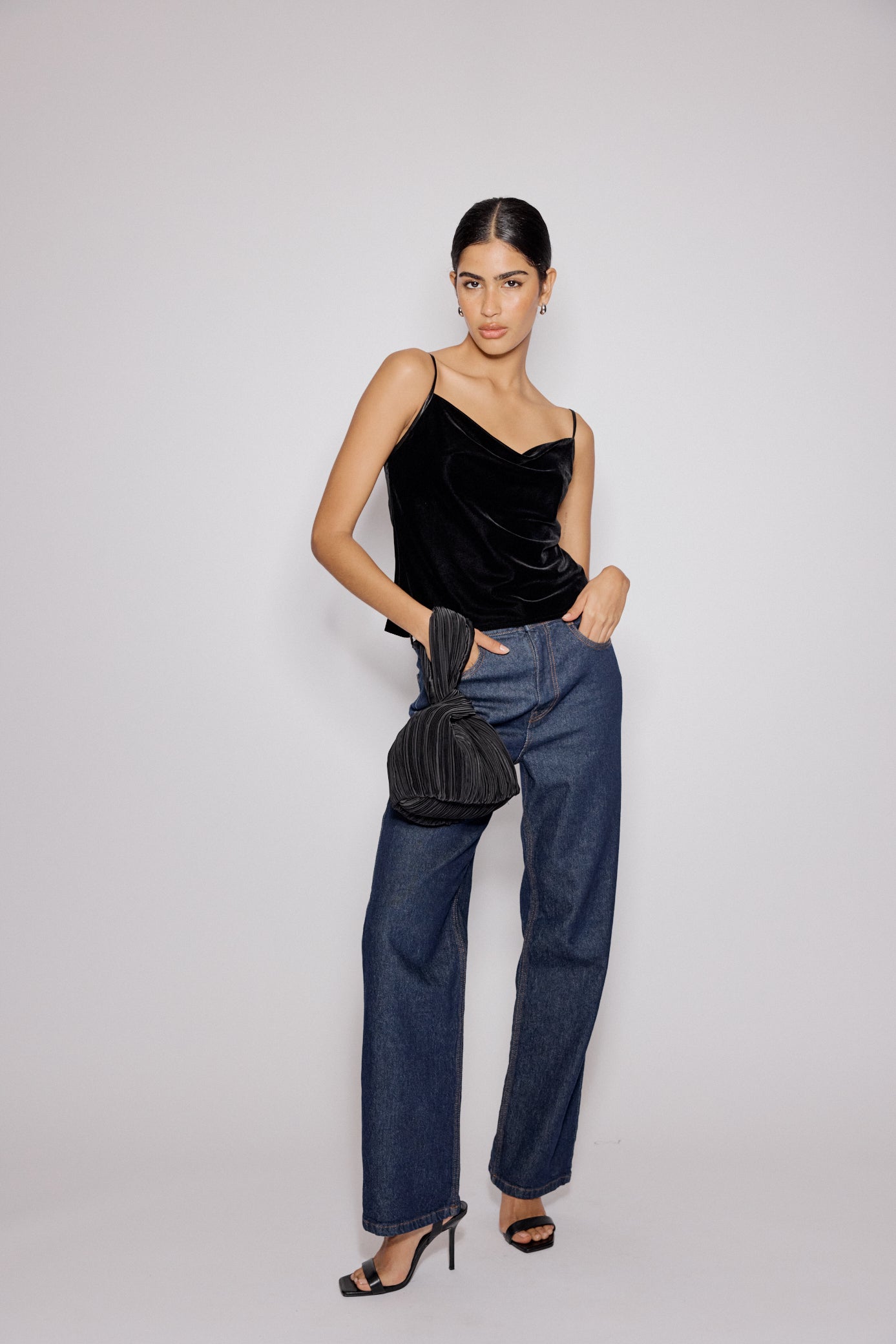 Black Velvet Cowl Neck Cami Top