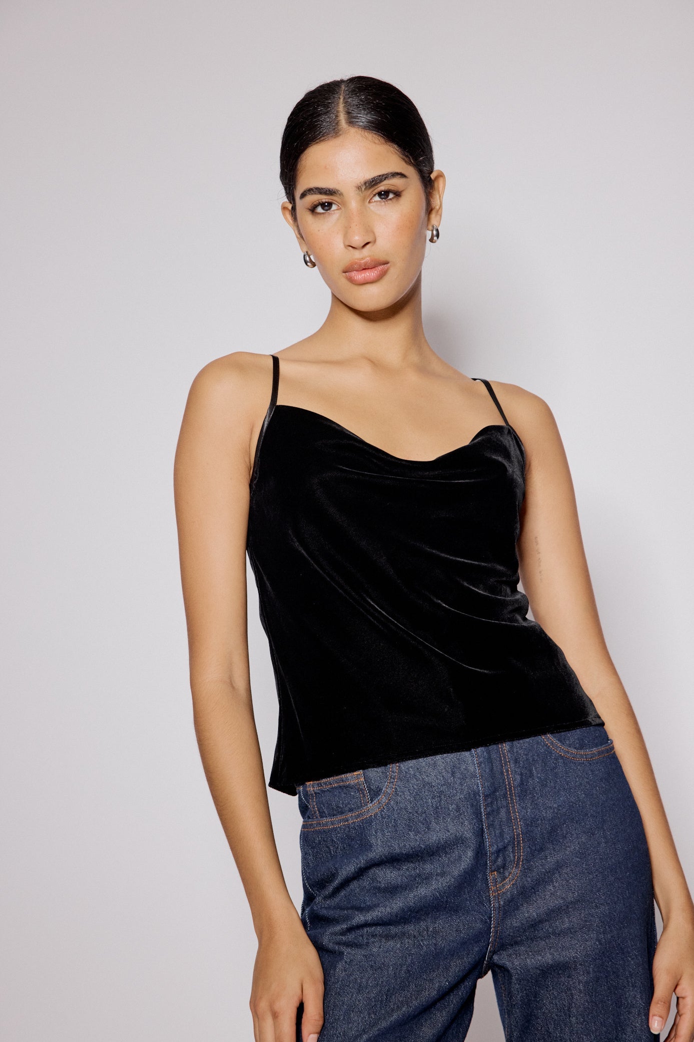 Black Velvet Cowl Neck Cami Top