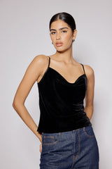 Black Velvet Cowl Neck Cami Top