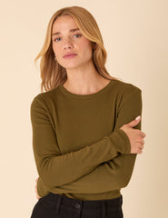 Green Ribbed Long Sleeve Jersey Top
