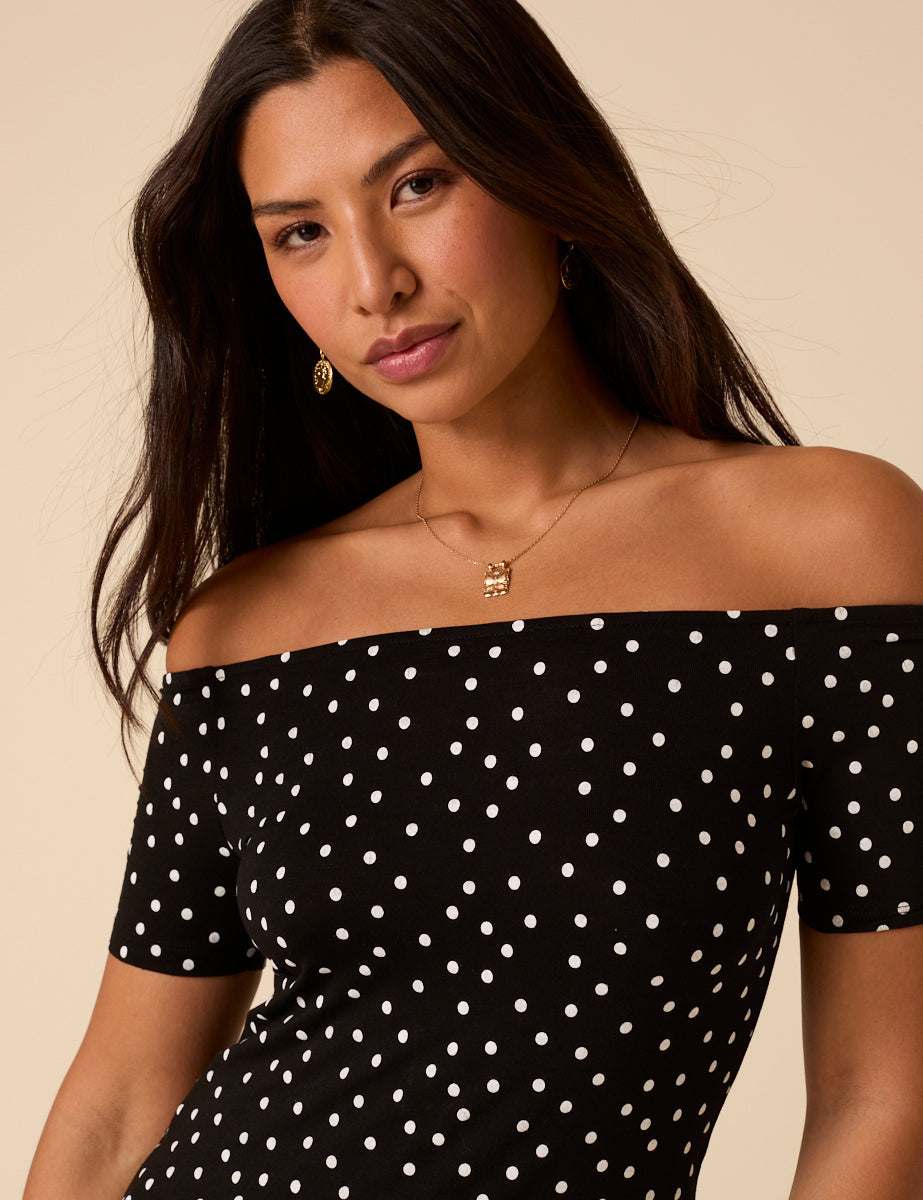 Black Polka Dot Bardot Top