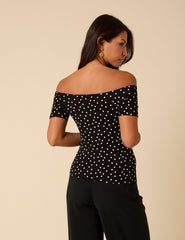 Black Polka Dot Bardot Top