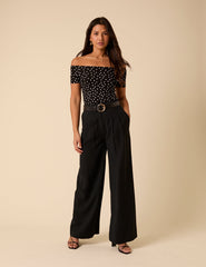 Black Polka Dot Bardot Top