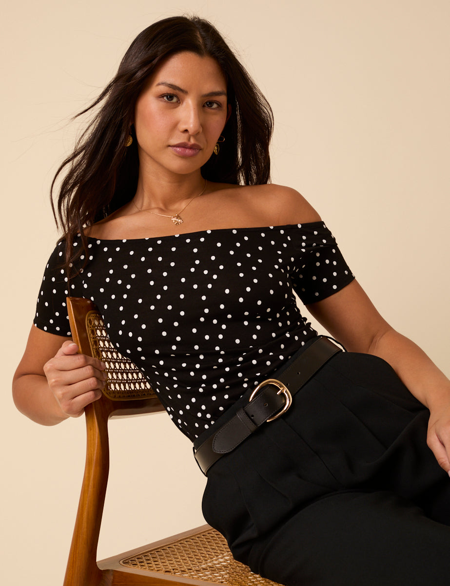 Black Polka Dot Bardot Top