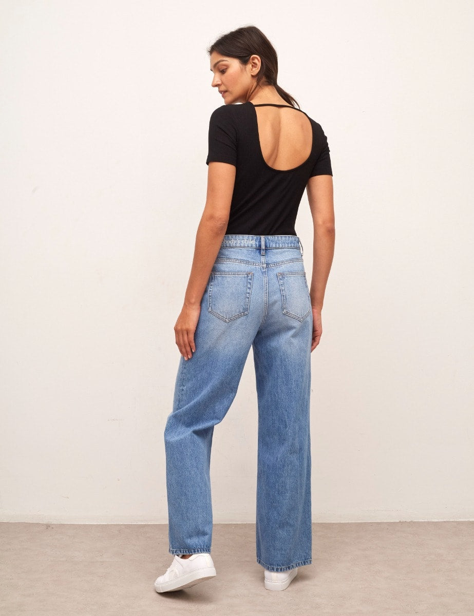 High Rise Wide Leg Mid Wash Jean