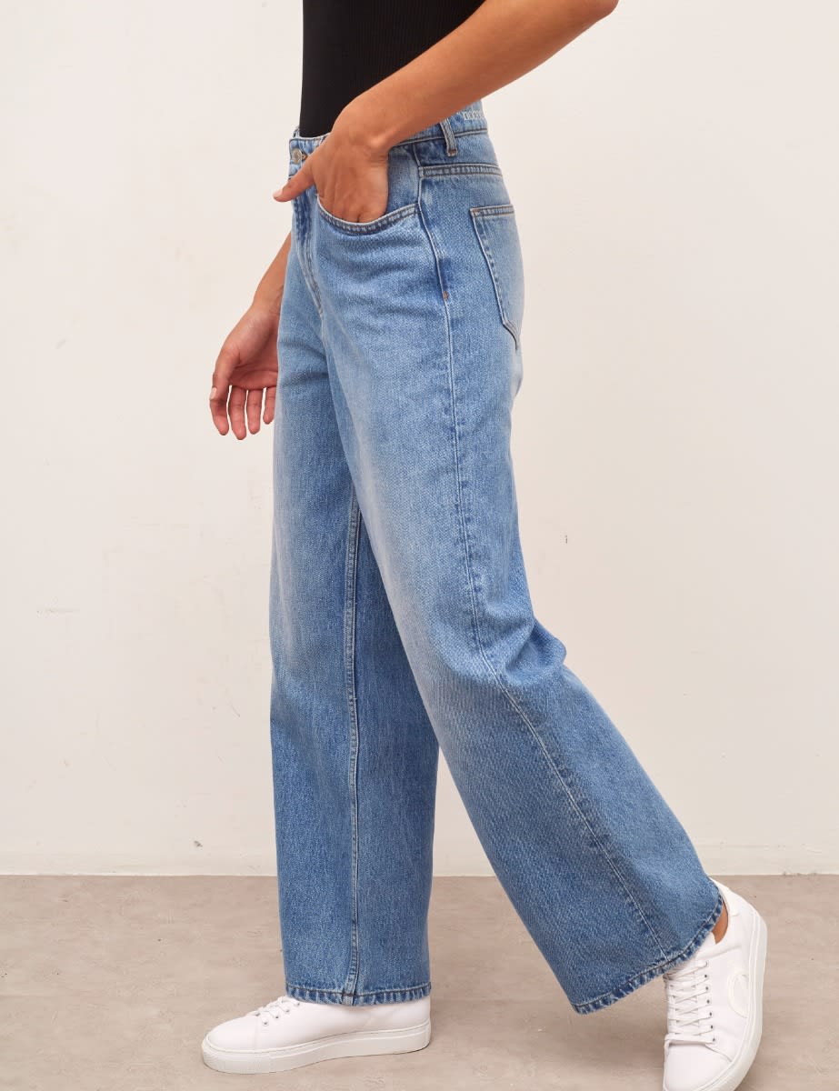 High Rise Wide Leg Mid Wash Jean