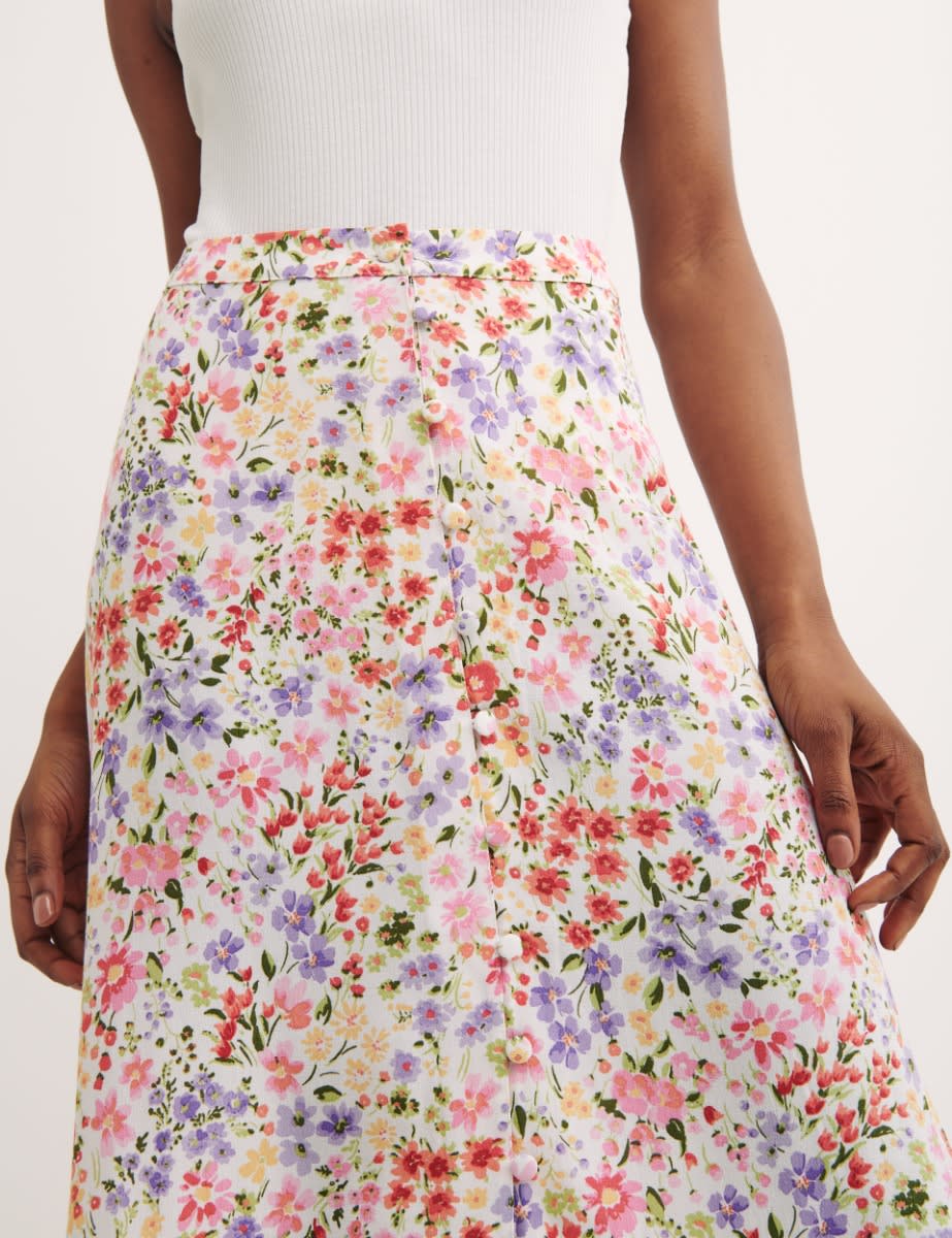 Multi Emilia Button Front Midi Skirt