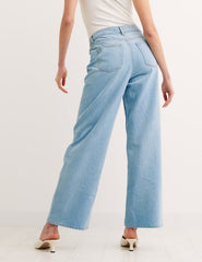 Blue High Rise Wide Leg Bleach Wash Jeans
