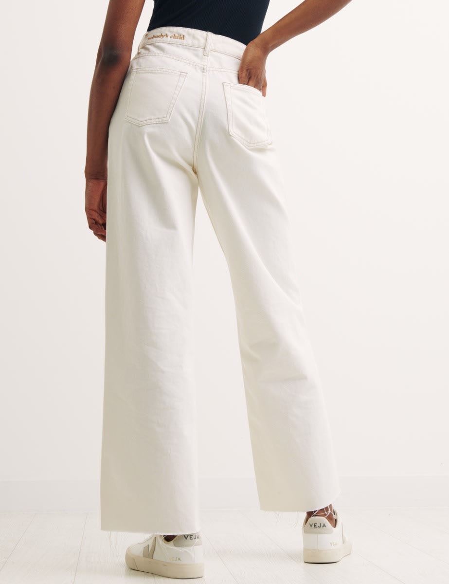 High Rise Wide Leg Ecru Jeans