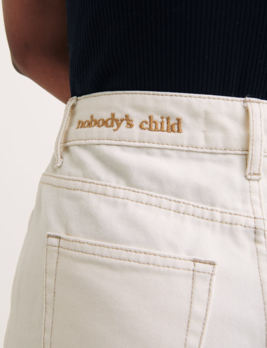 High Rise Wide Leg Ecru Jeans