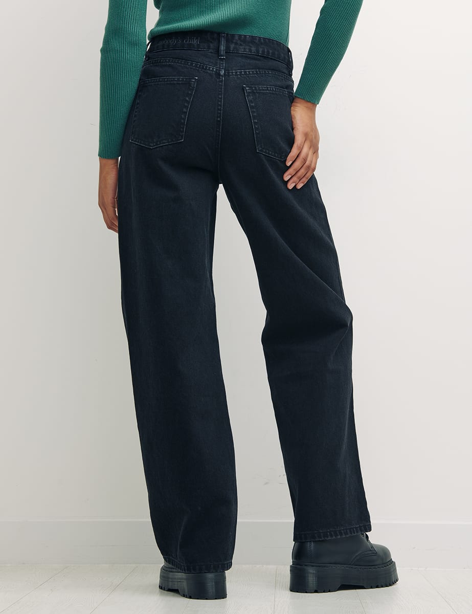 Wide Leg High-Rise Jean in Washed Black