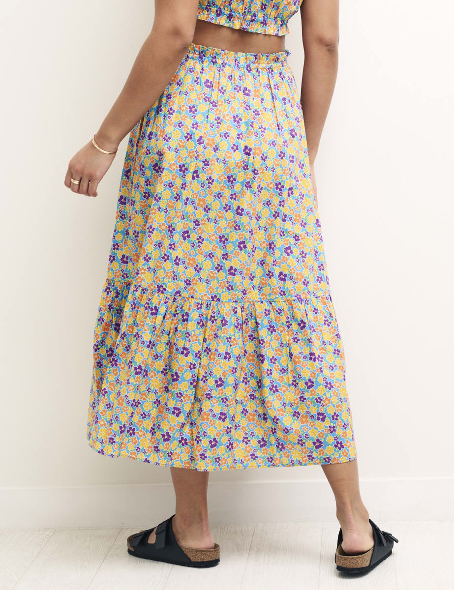 Retro Floral Willow Midi Skirt