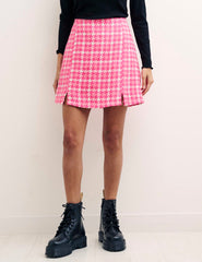 Pink Dogtooth Check Pearl Mini Skirt