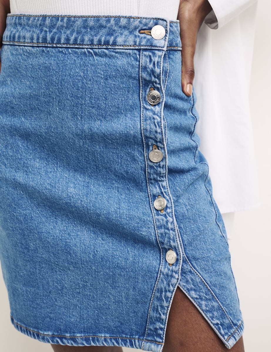 Blue Denim Button Mini Skirt