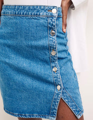 Blue Denim Button Mini Skirt