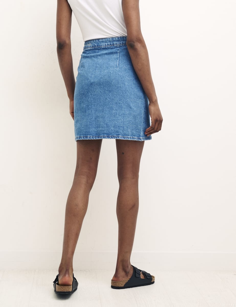 Blue Denim Button Mini Skirt