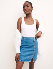 Blue Denim Button Mini Skirt