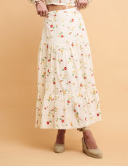 NC Boutique White Embroidered Summer Midi Skirt