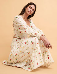 NC Boutique White Embroidered Summer Midi Skirt