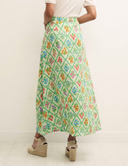 Green Floral Trellis Midi Skirt