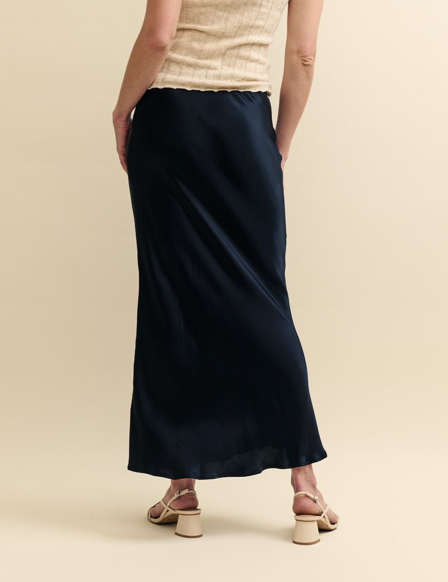 Black Mila Satin Slip Midi Skirt