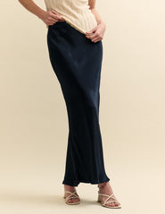 Black Mila Satin Slip Midi Skirt