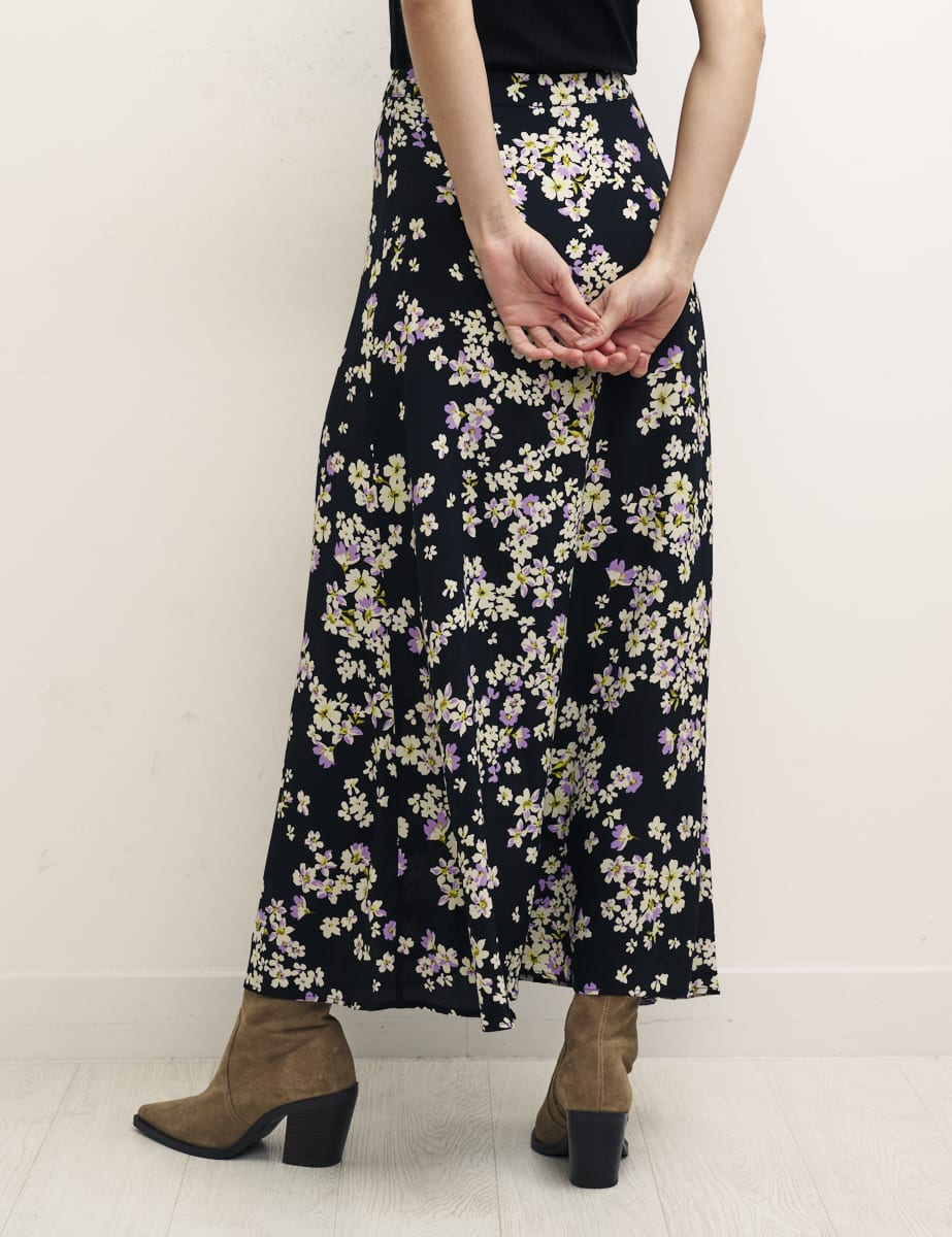 Black Floral Sadie Midi Skirt
