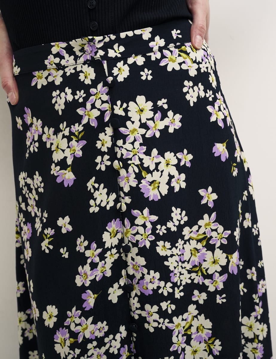 Black Floral Sadie Midi Skirt