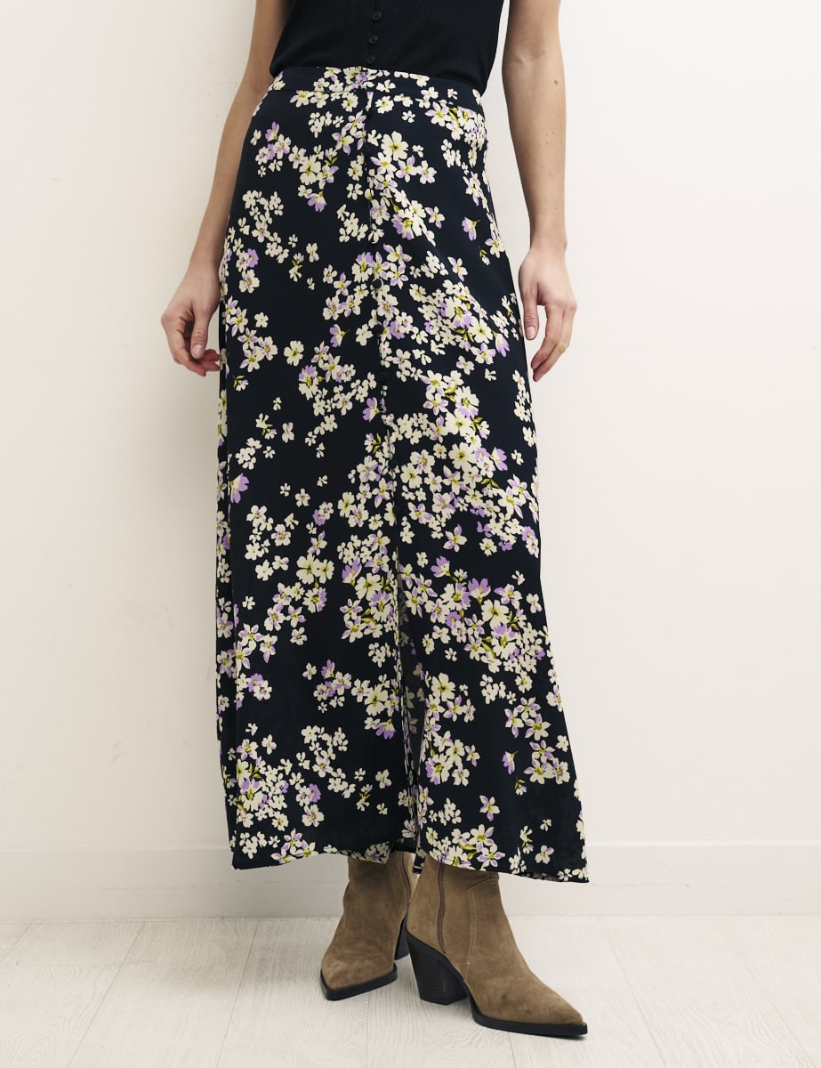 Black Floral Sadie Midi Skirt