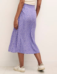 Blue Heart Print Midi Skirt