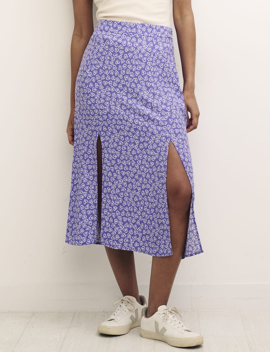 Blue Heart Print Midi Skirt