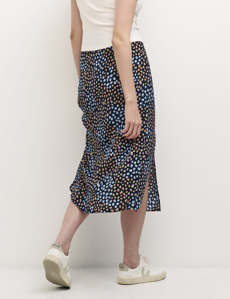 Black Speckle Print Sara Midi Skirt
