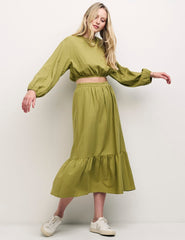 Khaki Green Bianca Midi Skirt