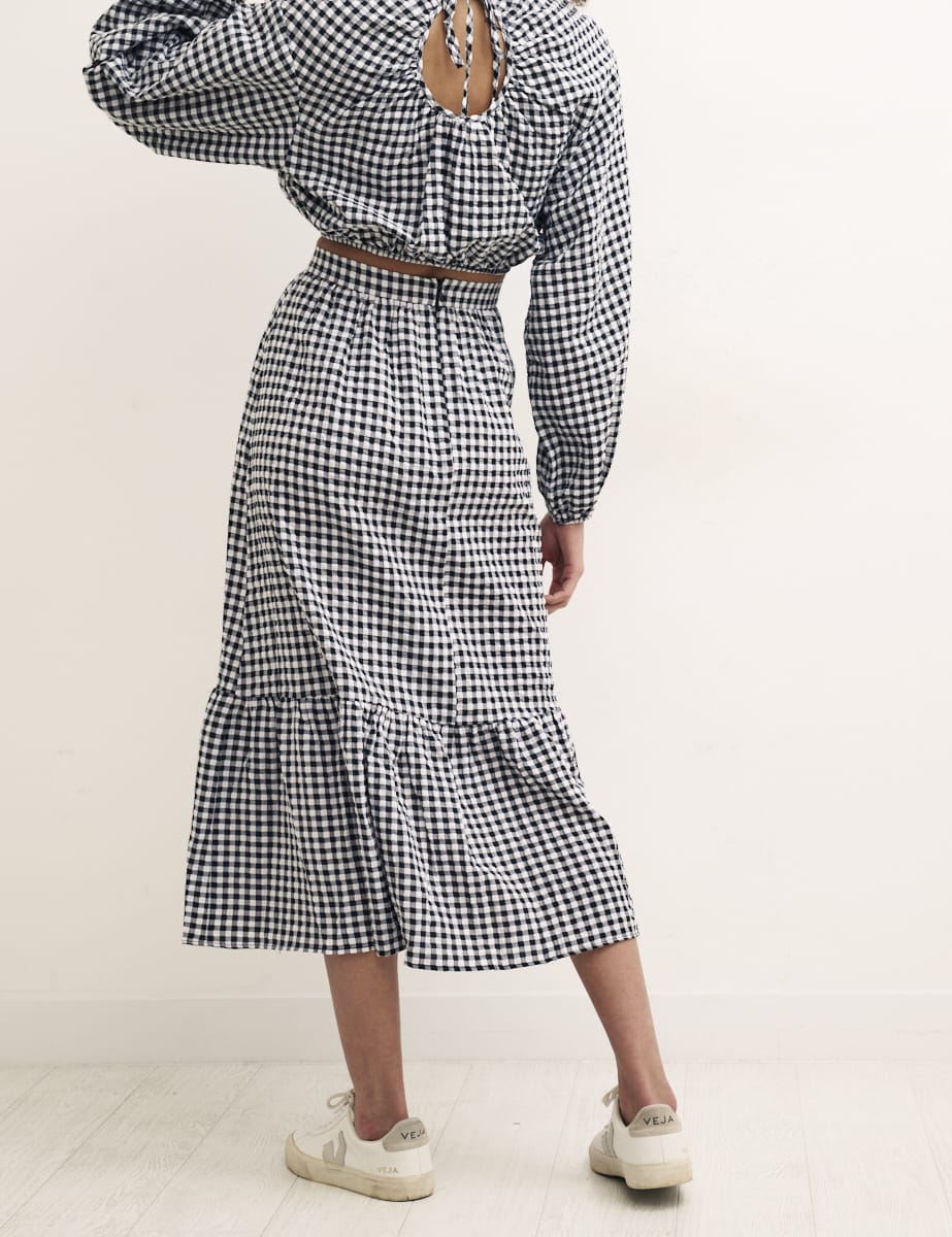 Black/White Gingham Bianca Midi Skirt