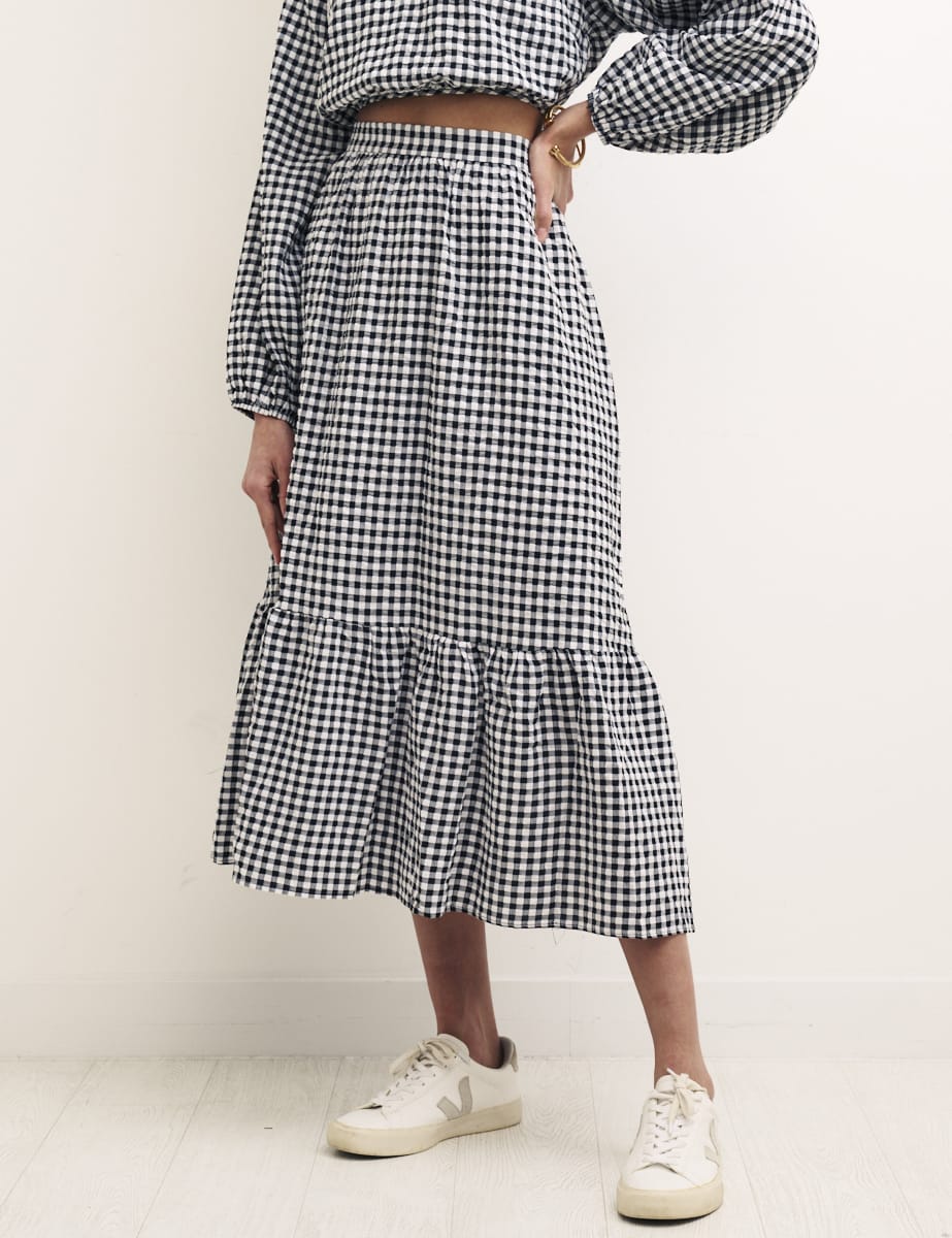 Black/White Gingham Bianca Midi Skirt