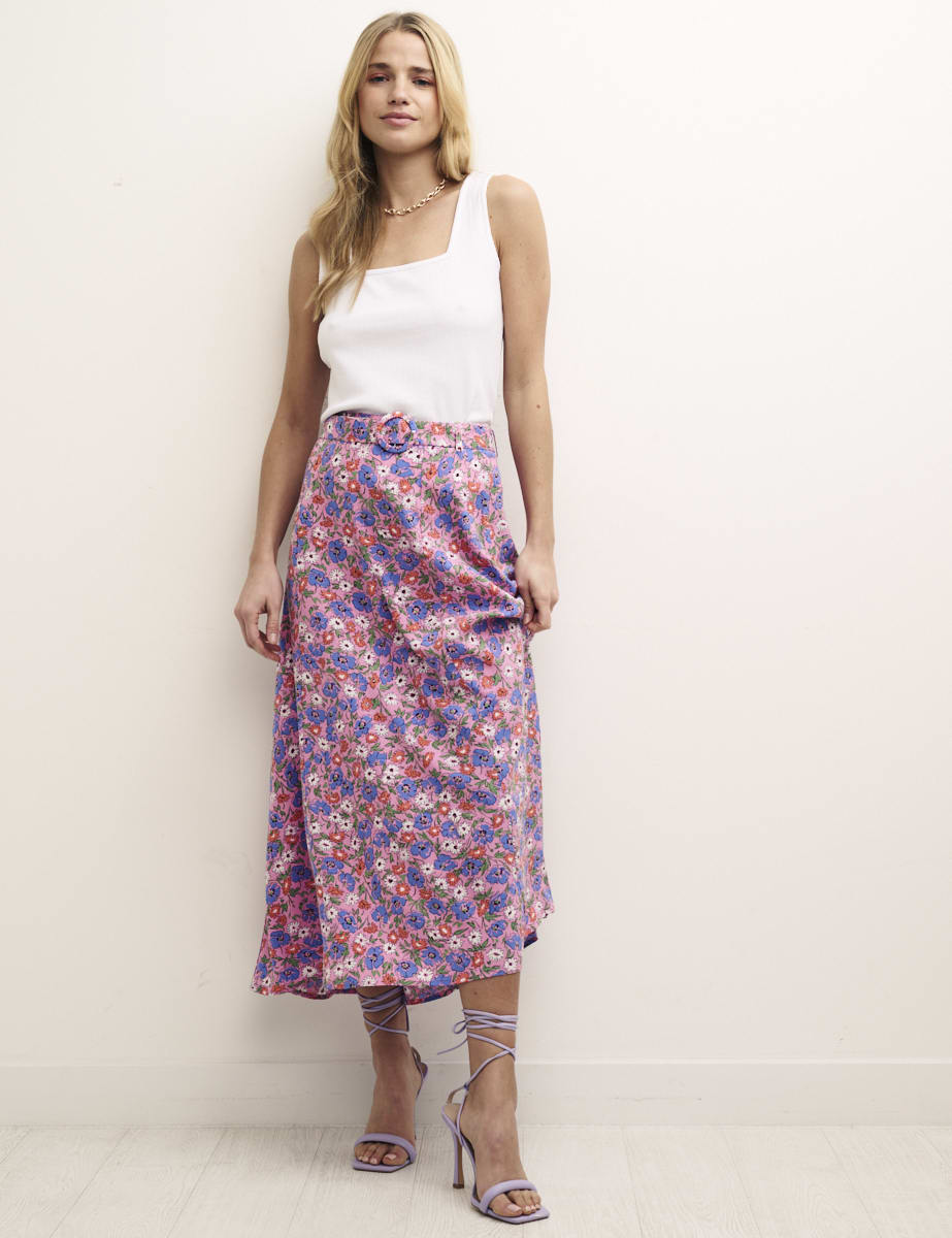 Pink Floral Aurelia Midi Skirt