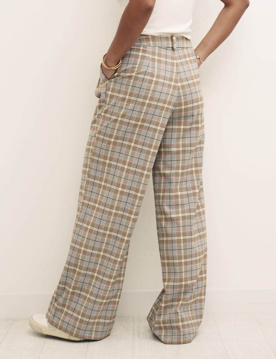 Wide Leg Check Trousers