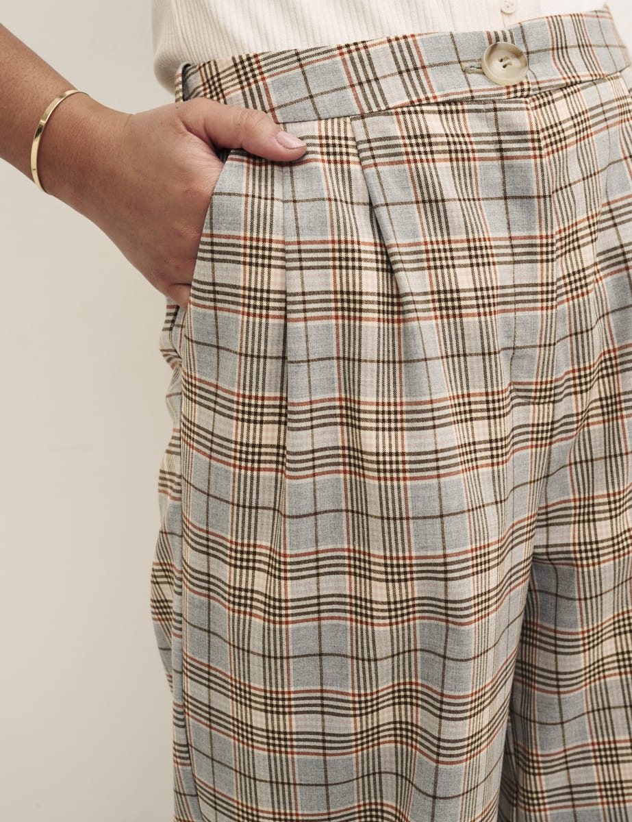 Wide Leg Check Trousers