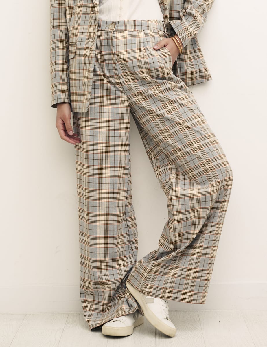 Wide Leg Check Trousers