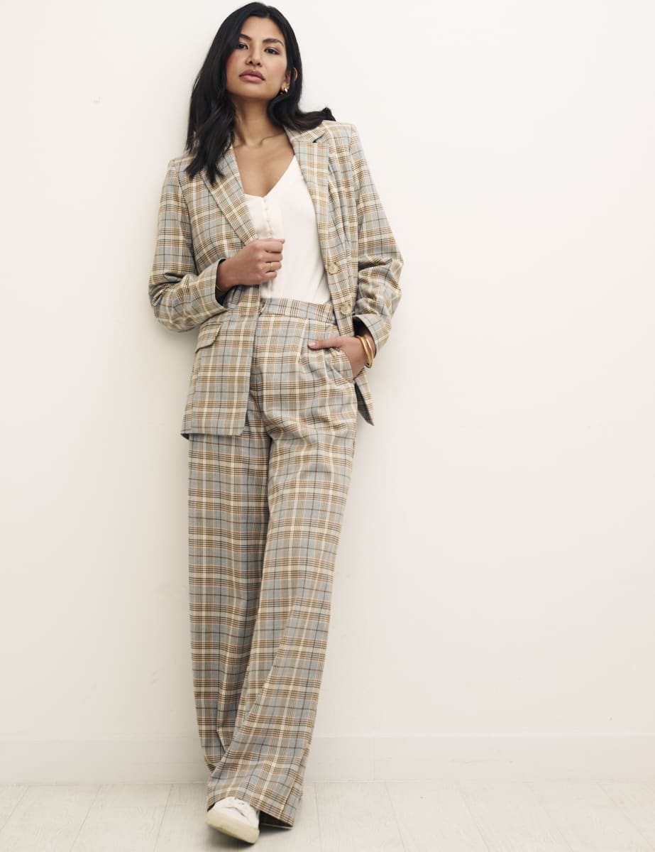 Wide Leg Check Trousers