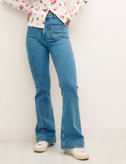 Blue Denim Patch Pocket Skinny Flare