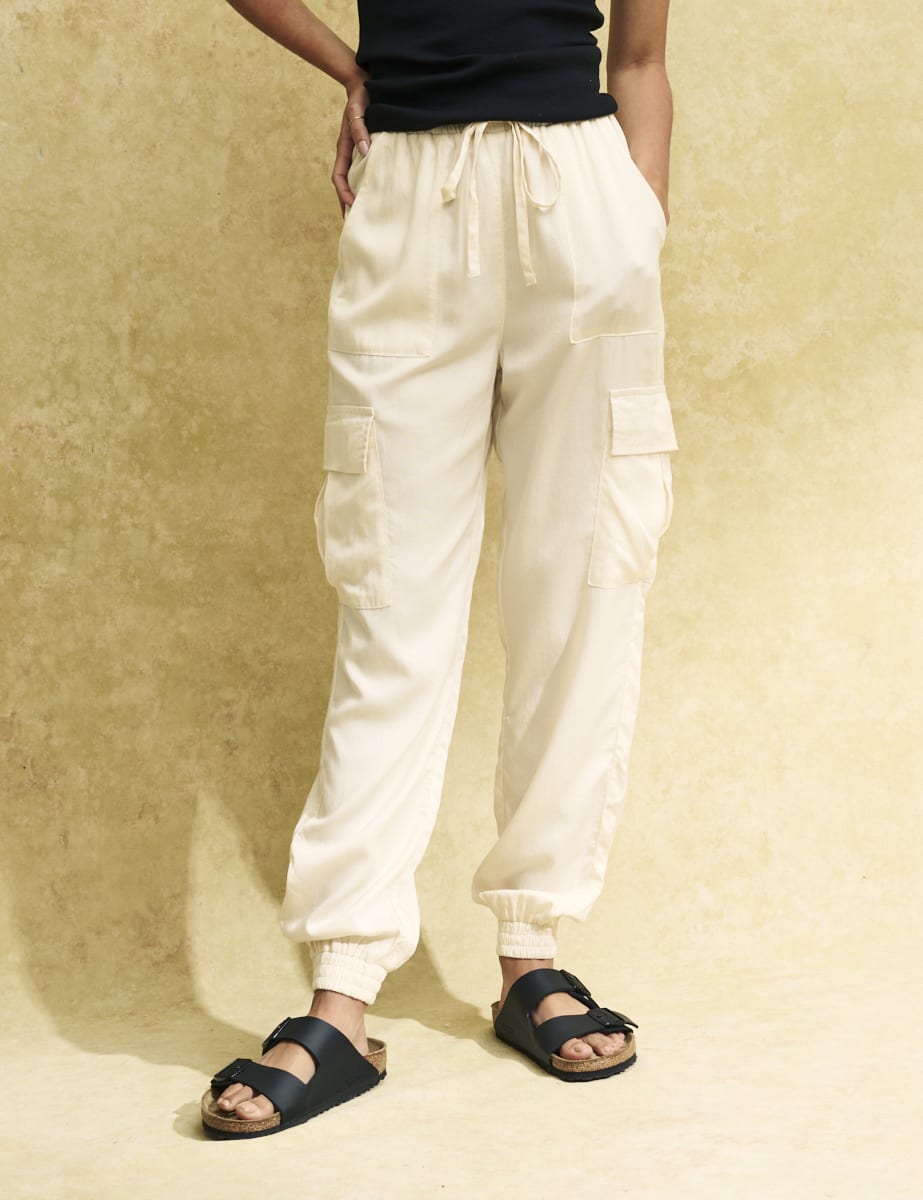 Cream Cargo Utility Joggers