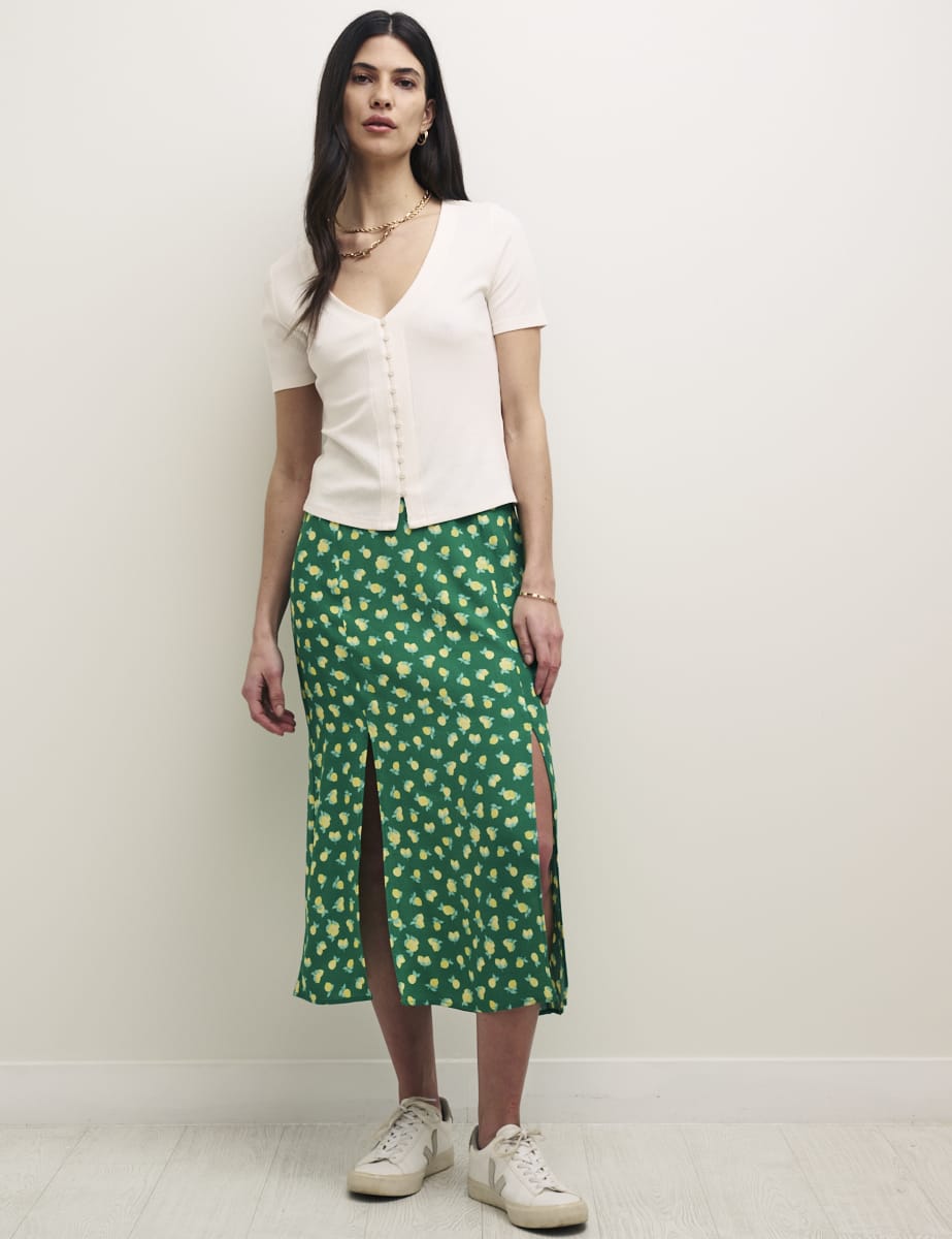 Green Sicilian Lemon Print Sara Midi Skirt