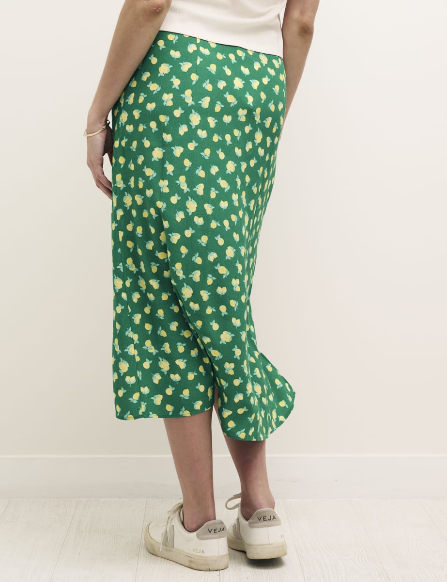 Green Sicilian Lemon Print Sara Midi Skirt